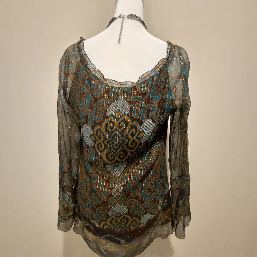 Vintage Hale Bob Brown And Teal Shimmery Blouse - Picture 6 of 9